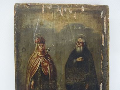 Icône représentant la Vierge et un Saint...