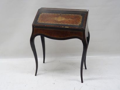 Bureau de pente en placage de loupe, bois...