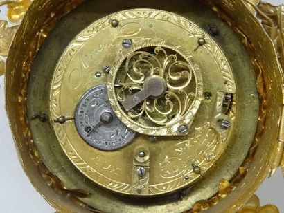 Porte montre en laiton et montre à coq signé...