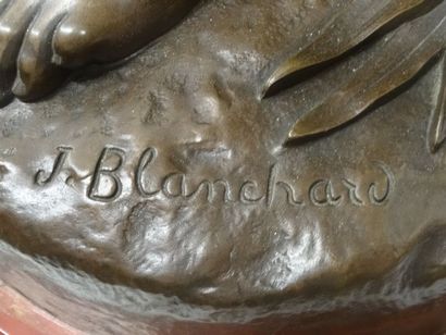BLANCHARD J. Une femme et un angelot, bronze,...