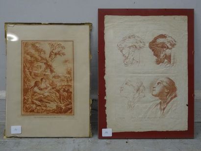 D'après Boucher, scène galante, gravure à...