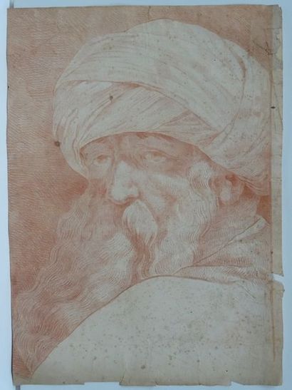 Portrait de touareg ou homme au turban, sanguine...