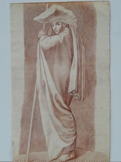 Etude d'un homme au long manteau, sanguine,...