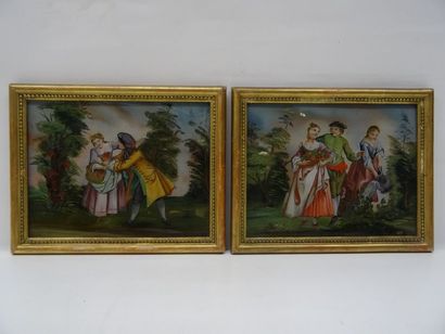 2 fixés sous verre, XIXe siècle, 18 x 23...