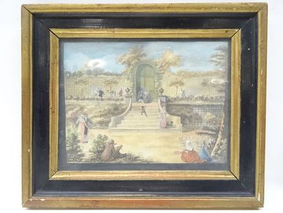 Aquarelle 15,5 x 20,5 cm et broderie du XIXe...