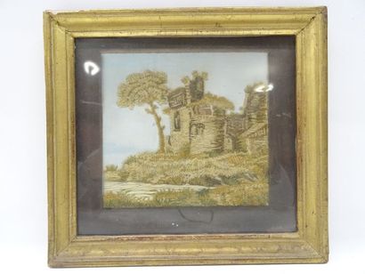 Aquarelle 15,5 x 20,5 cm et broderie du XIXe...