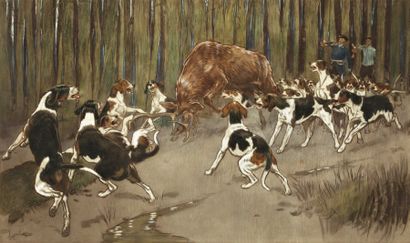 Cecil ALDIN (1870-1935)
Hallali de cerf à...