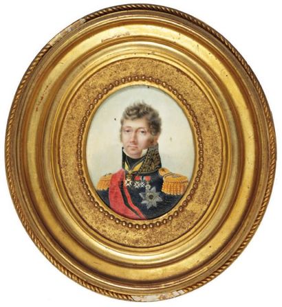 Paire de miniatures ovales sur vélin : Portraits...