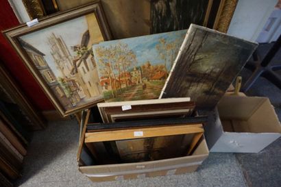 Meeting of paintings and framed pieces including:...