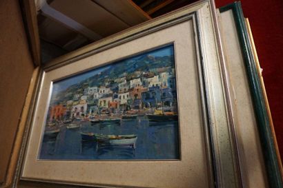 Meeting of paintings and framed pieces including:...