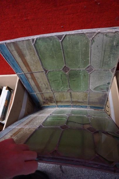 Set of six elements in stained glass and...