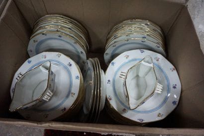 Porcelain dinner service with blue and gold...
