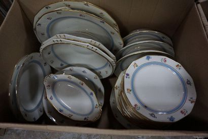 Porcelain dinner service with blue and gold...