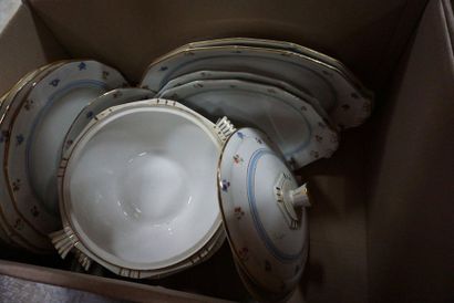 Porcelain dinner service with blue and gold...