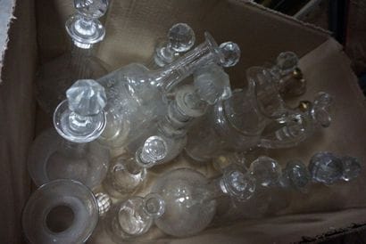 Combination of glass and crystal decanters...