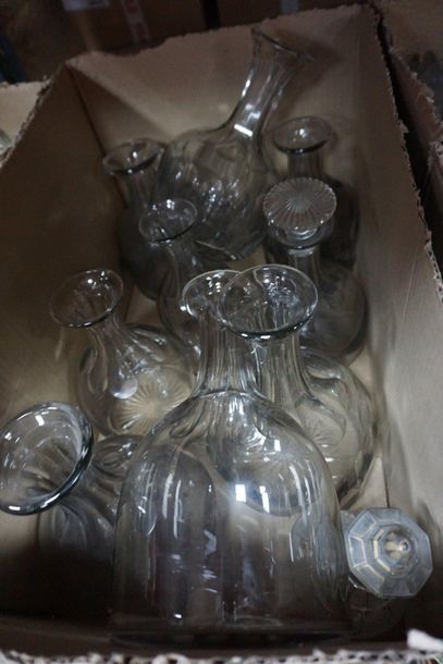 Combination of glass and crystal decanters...