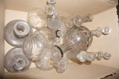 Parts of glass services with engraved decoration,...