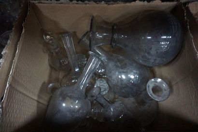 Parts of glass services with engraved decoration,...