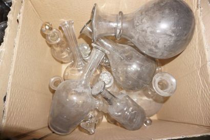 Parts of glass services with engraved decoration,...
