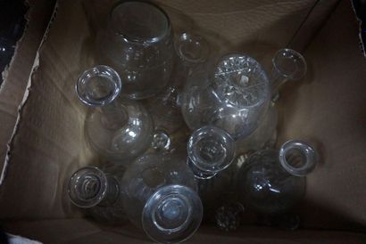Parts of glass services with engraved decoration,...