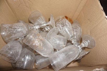 Parts of glass services with engraved decoration,...