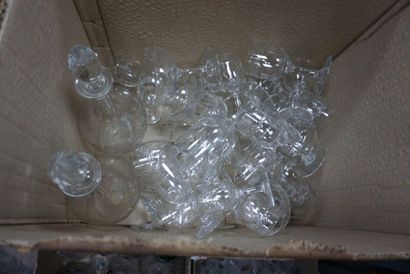 Set of carafes and glass bottles engraved...