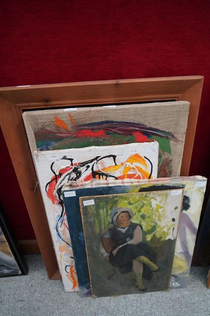 Ecole moderne, quatre huiles sur toile, portraits...