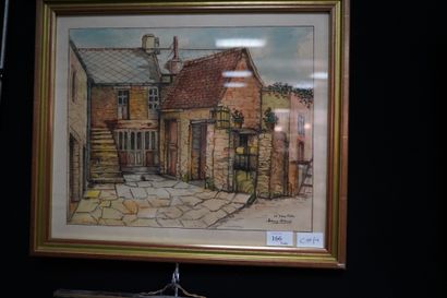 L. BLANC, Le lavoir, aquarelle signée en...