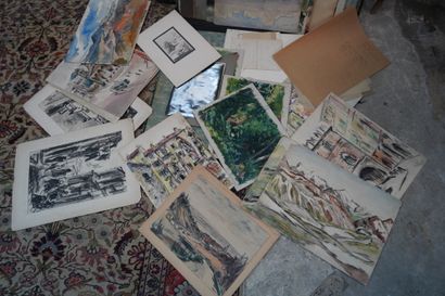 Ensemble d'huiles sur carton : natures mortes,...