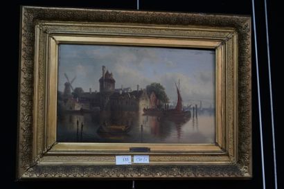 Van HOOM, Vue de port hollandais, deux huiles...