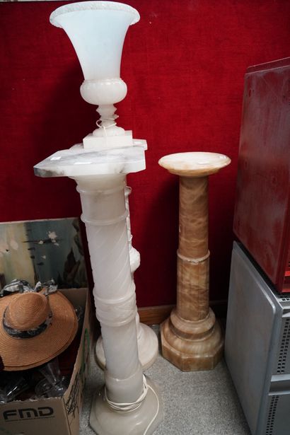 Colonne - sellette et vase Médicis en albâtre....
