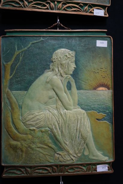 J. PILAR, Deux plaques en plâtre polychrome...