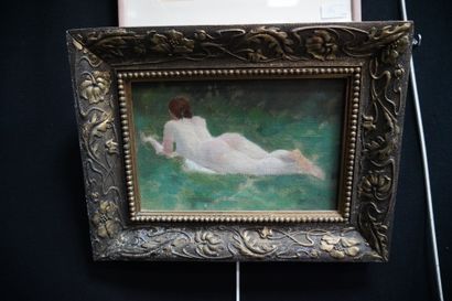 Ecole moderne, Femme nue allongée, huile...