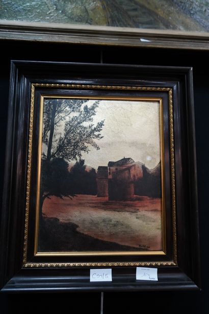 G. GUILLOR ( XX) Paysage au pont et à l'église,...
