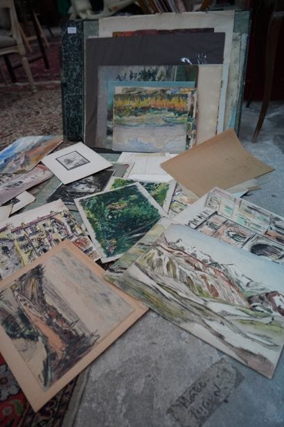 Ensemble d'huiles sur carton : natures mortes,...