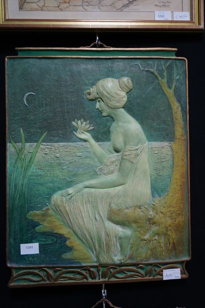 J. PILAR, Deux plaques en plâtre polychrome...