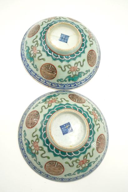 Paire de coupes circulaires en porcelaine...