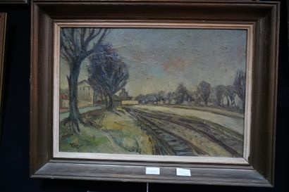 G. GUILLOR ( XX) Paysage au pont et à l'église,...