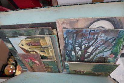 Ensemble d'huiles sur carton : natures mortes,...
