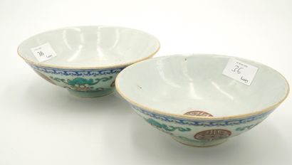 Paire de coupes circulaires en porcelaine...