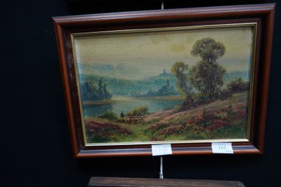 G. GUILLOR ( XX) Paysage au pont et à l'église,...