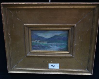 Ecole moderne, Paysage au pont, gouache sur...