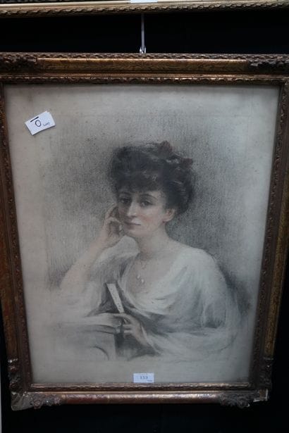 Ecole moderne, Portrait d'élégante à l'éventail,...