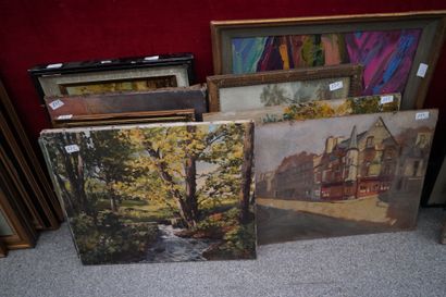 Ecole moderne, 5 huiles sur toile, Paysages...