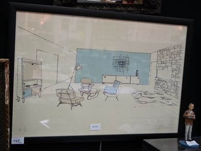* Deux lithographies en couleurs, vues d'intérieur...