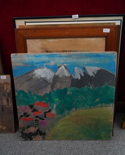 * 5 pièces encadrées et une huile sur panneau,...