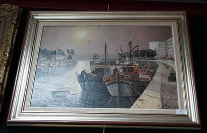 * MABILLET, Le port du Pouliguen, huile sur...