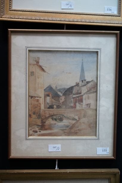 Ecole moderne, paysage rural, aquarelle sur...