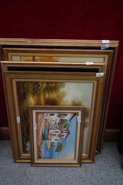 Ensemble de quatre huiles sur toile modernes...