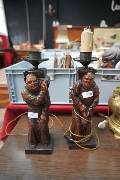 J. SABATER, Paire de flambeaux montés en...